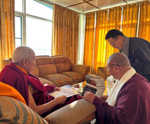 Presenting 13 Tibetan translated books to Professor Samdhong Rinpoche and Secretary Tenzin Taklha